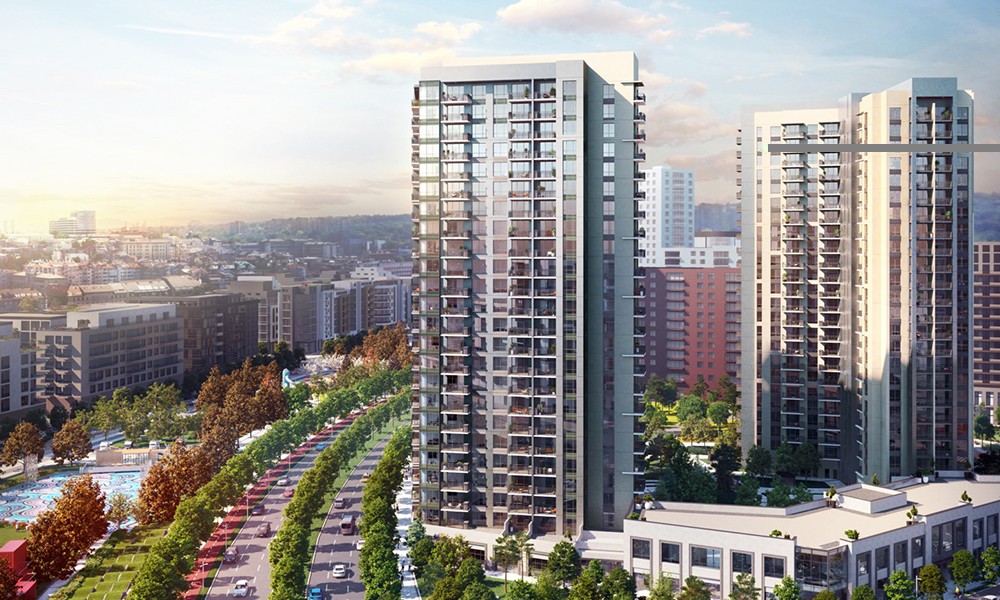 The 23-floor BW Arcadia and BW Aurora residential towers of the Belgrade Waterfront development are located adjacent to a large green space and house 488 apartments.