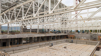 This early view of construction at the Dagály Aquatic Center shows pool structures previously treated with PENETRON ADMIX to ensure a completely waterproof concrete matrix.