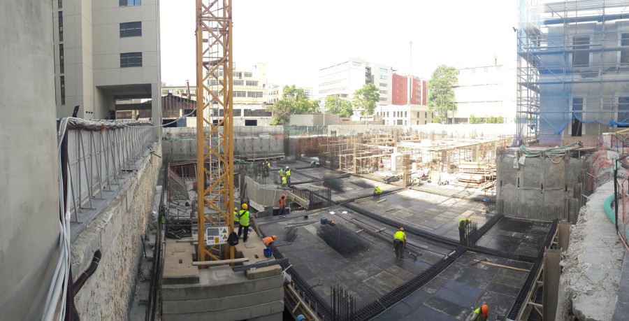 The Piraeus Port Plaza site reached down 3 below-grade levels, presenting the project with substantial waterproofing challenges for the concrete structures.