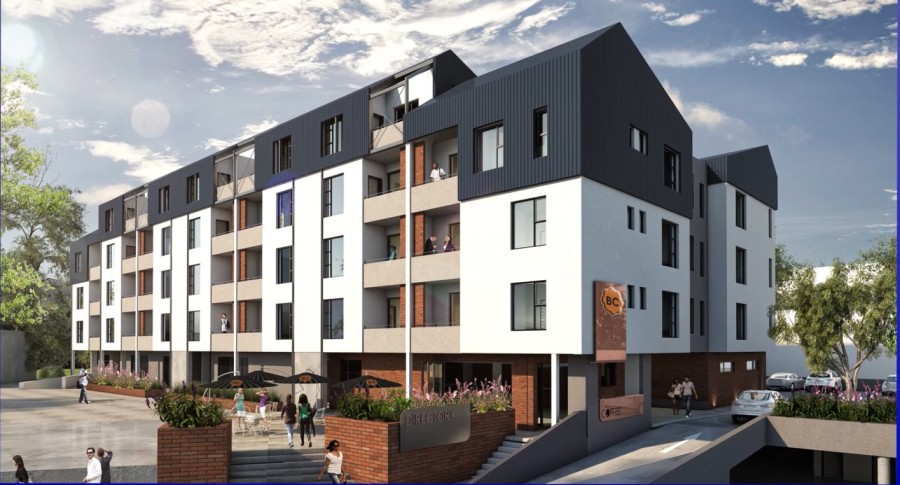 The Bosmans Club in Stellenbosch, South Africa has 46 apartment units, and ground floor areas occupied by retail shops, a coffee shop, laundromat, and yoga studio.