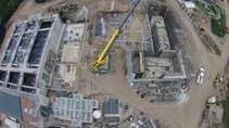 This aerial shot shows the new biofilm reactors and solids dewatering structures, treated with PENETRON ADMIX