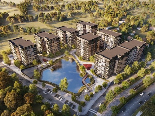 The Dream Lake residential complex comprises eight residential buildings grouped around an artificial lake and adjacent to Vyshensky Lake.